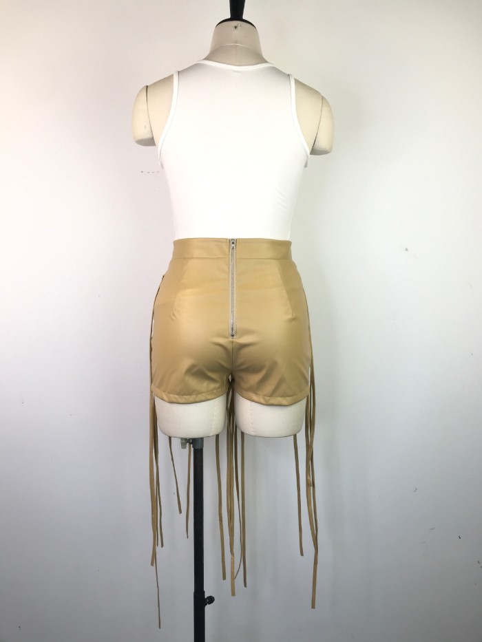 String Tassel Faux Leather Hot Short Pants