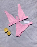 Deep V Neck Solid Bikini Swimwear