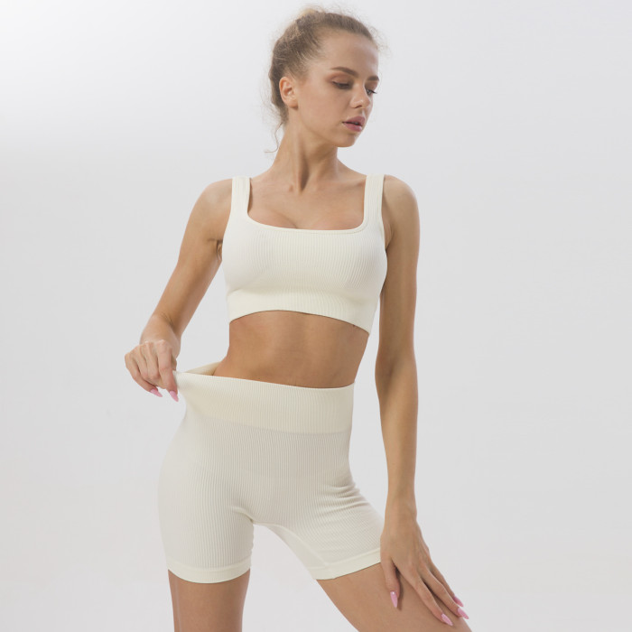Seamless Yoga thread Yoga Vest Fitness Shorts Sportswear Two Piece Set