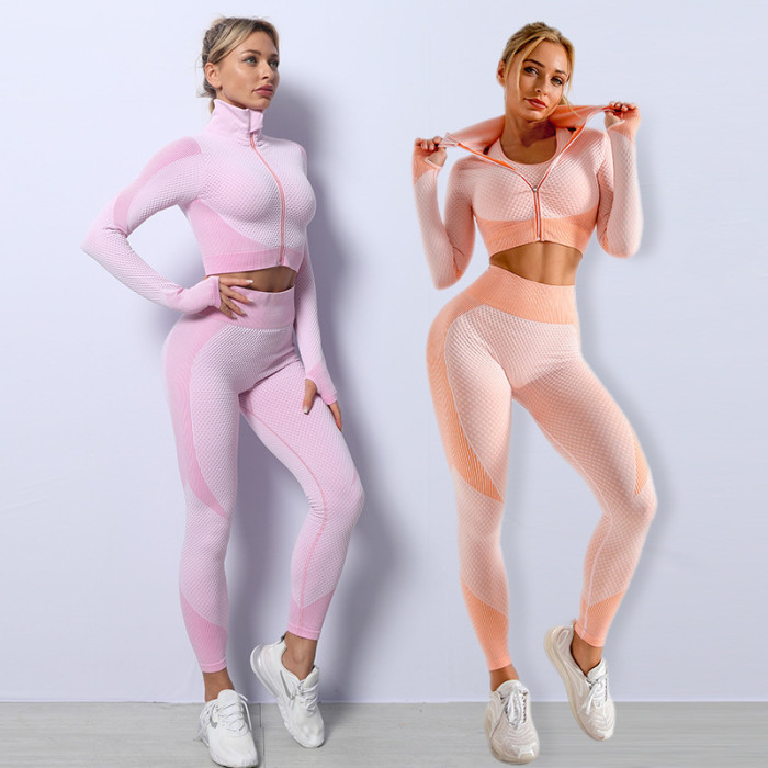 Seamless Yoga Set 3Pcs Gym Fitness Clothing Women Yoga Suit Sportswear Female Workout Leggings Top Sport Clothes Training Suit