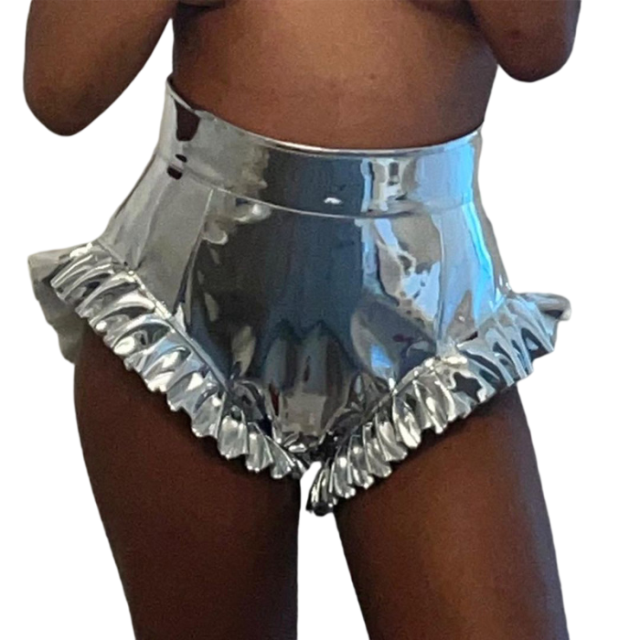 Silver Metallic Ruffle Sexy Shorts