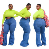 Plus Size Distressed Bell Bottom Jeans