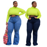 Plus Size Distressed Bell Bottom Jeans