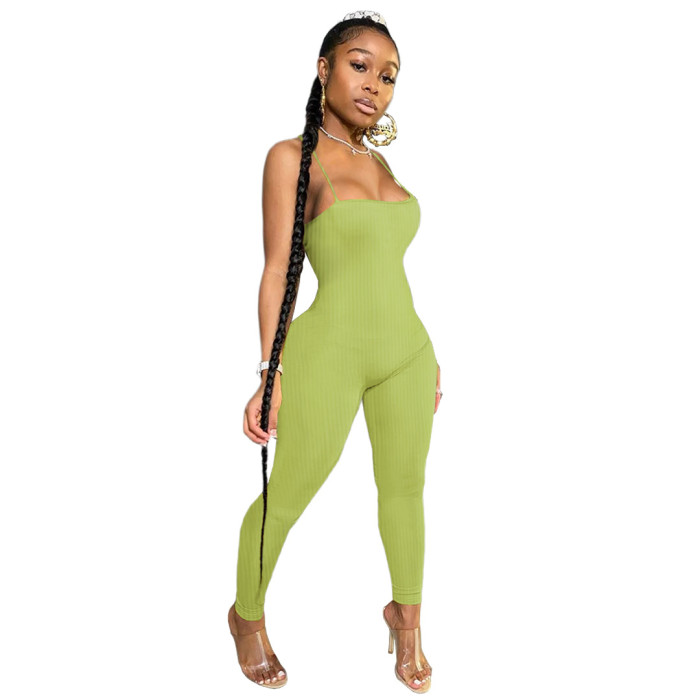 Ribbed Workout Yoga Slim Tight Sexy Backless Jumpsuit