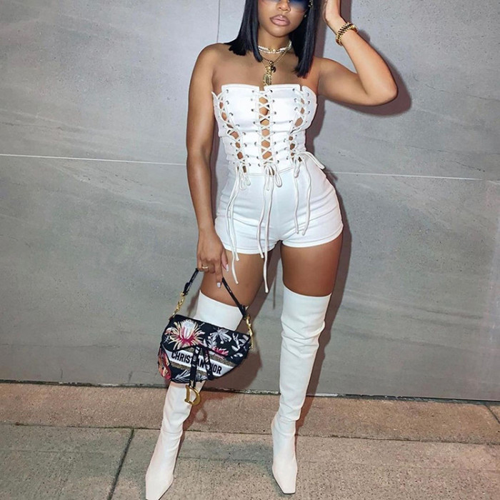 Sexy Off-the-shoulder Sleeveless Solid Bandage Rompers