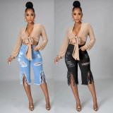 Ripped Denim Cropped Trousers