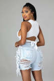Ripped Hole Tassel Denim Shorts