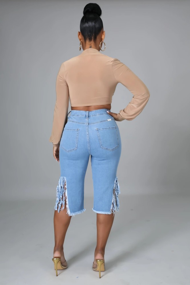 Ripped Denim Cropped Trousers