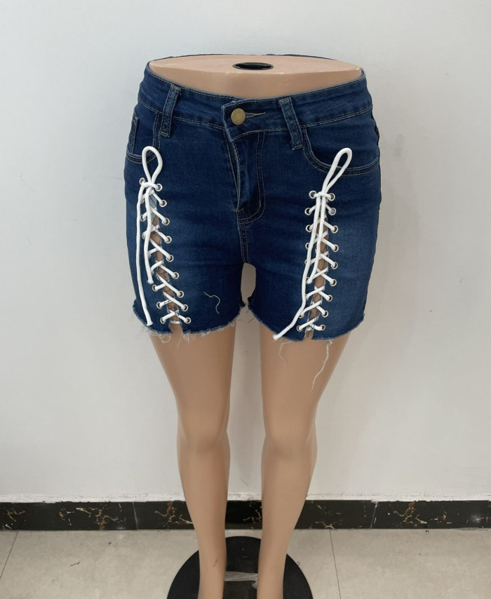 Lace Up Bandage Jean Shorts