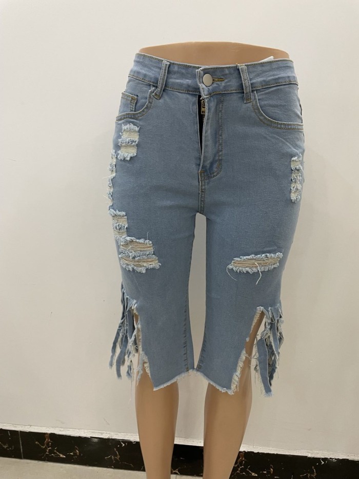 Ripped Denim Cropped Trousers