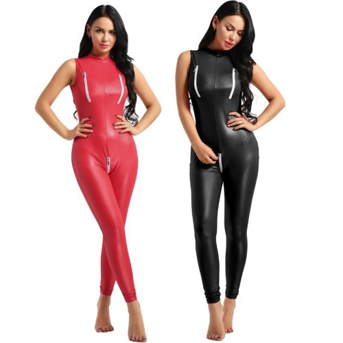 Sleeveless One-piece patent Leather Lingerie