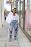 Ripped Loose Sequin Patch Flared Jeans