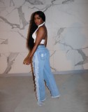 Ripped Loose Sequin Patch Flared Jeans