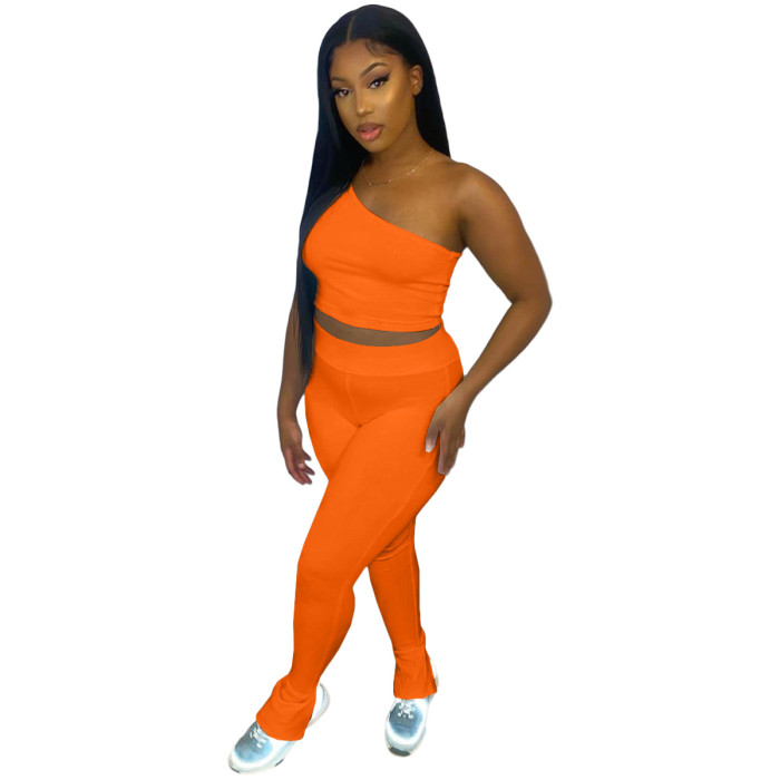 One Shoulder Sexy Crop Top And Pant Set