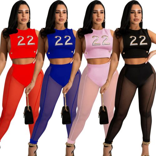 Sexy Slim Mesh Perspective Digital Printing Two-piece Set