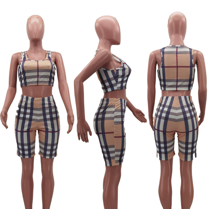 Plaid Positioning Print Casual Sports Two-Piece Set