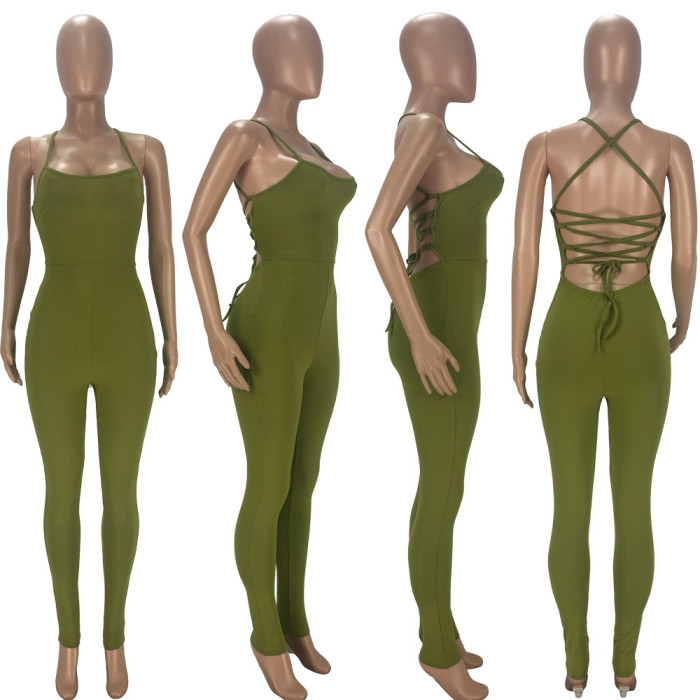 Open Back Strap Sexy Jumpsuit