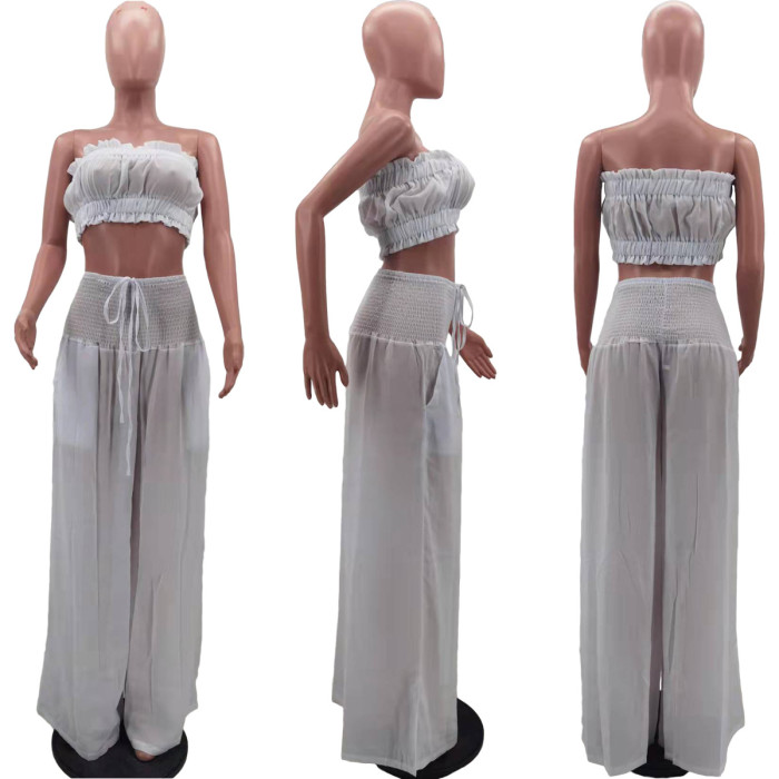 Summer Gold Casual Crop Top And Loose Pant Two Piece Set