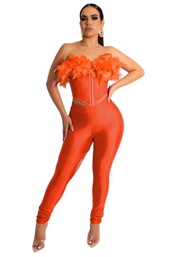Mesh Combination Ripped Feather Suit