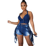 High Waist Ripped Denim Shorts