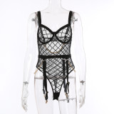 Mesh Perspective Metal Chain Lingerie Suit