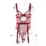 Mesh Perspective Metal Chain Lingerie Suit