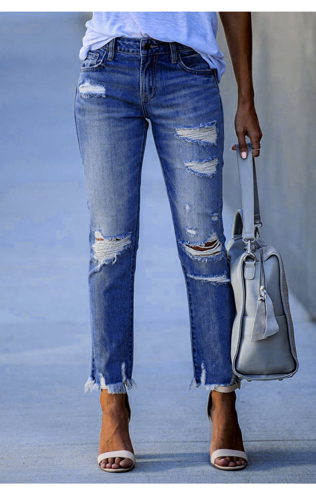 Wash Distressed Skinny High Waist Jeans