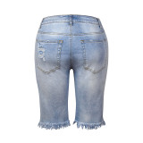 Mid-rise Ripped Denim Bermuda Shorts