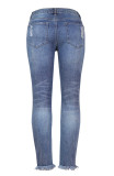 Distressed Raw Hem Button Mid Waist Jeans
