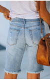 Mid-rise Ripped Denim Bermuda Shorts
