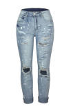 Stretch Washed Ripped Straight Tube Street Style Denim Pants