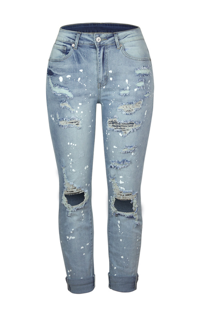 Stretch Washed Ripped Straight Tube Street Style Denim Pants