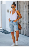 Mid-rise Ripped Denim Bermuda Shorts