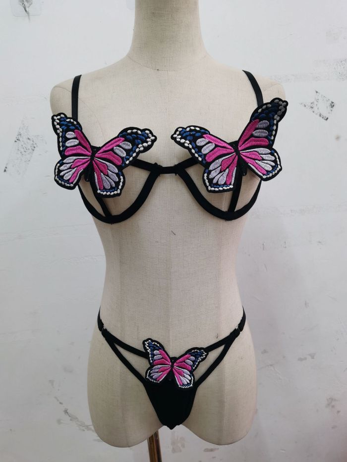 Lovely Erotic Lingerie Sexy Women's Hollow Lingerie Set Butterfly Decoration