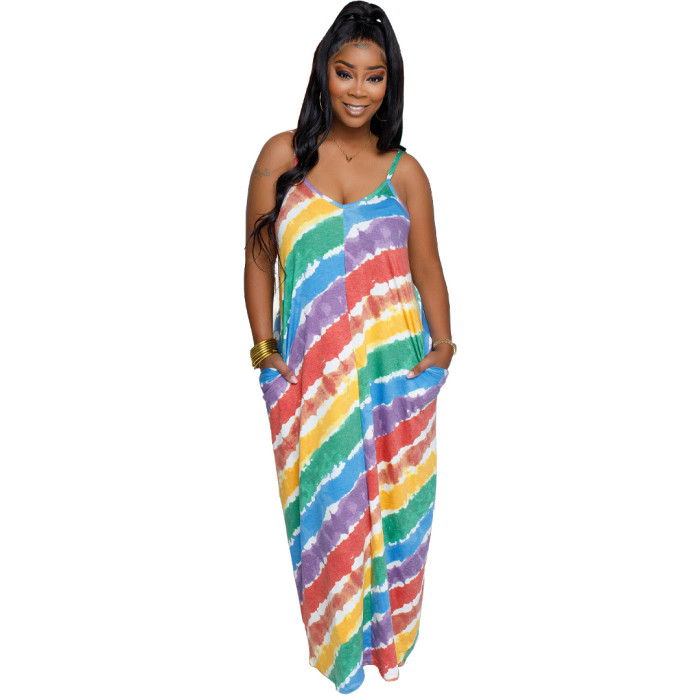 Tie Dye Loose Maxi Sundress With Pocket