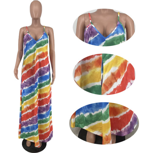 Tie Dye Loose Maxi Sundress With Pocket