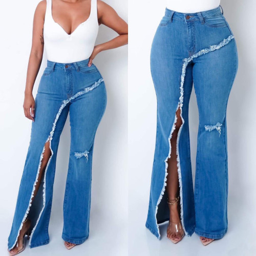 lovely Slit Tight Flare Denim Jeans