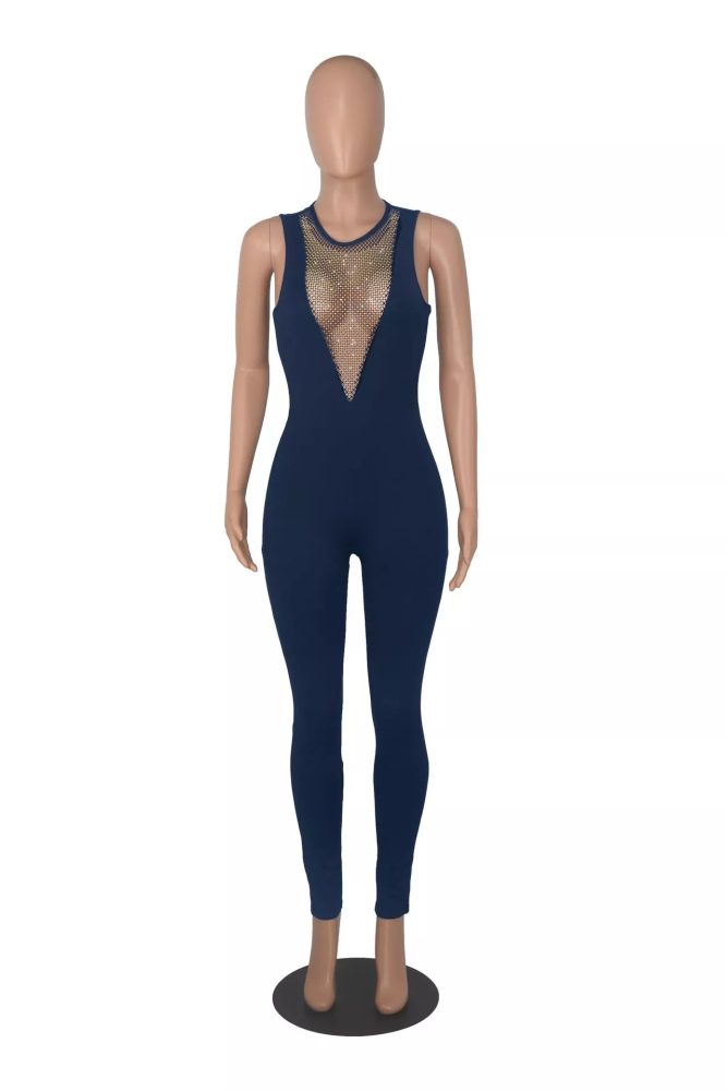 Mesh Patchwork Sexy Tight Jumpsuit