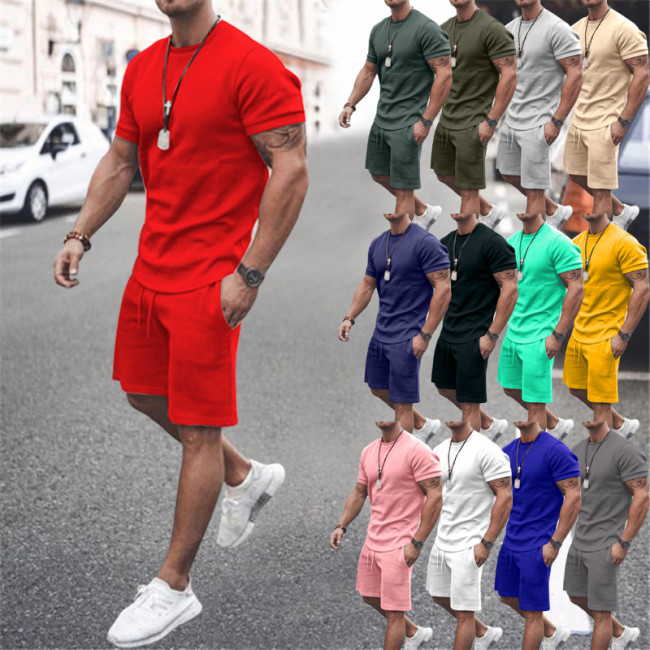 Fashion Round Neck Short Sleeve T-shirt Casual Sports Suit