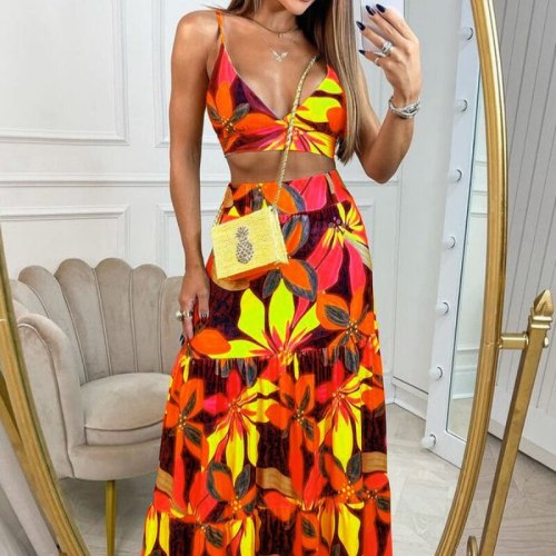 Floral Print Maxi 2 Piece Skirt Set