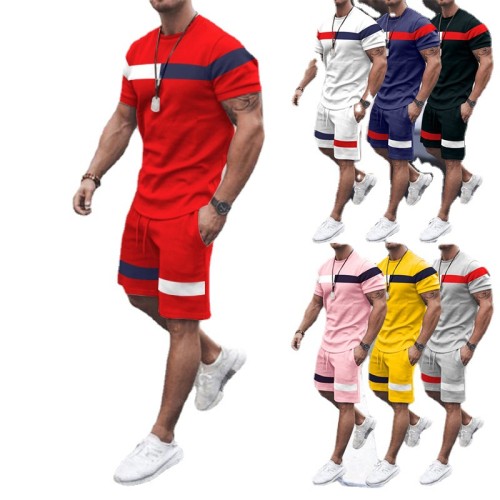 Men's Color Blocking Short Sleeve Round Neck Sportswear Suit