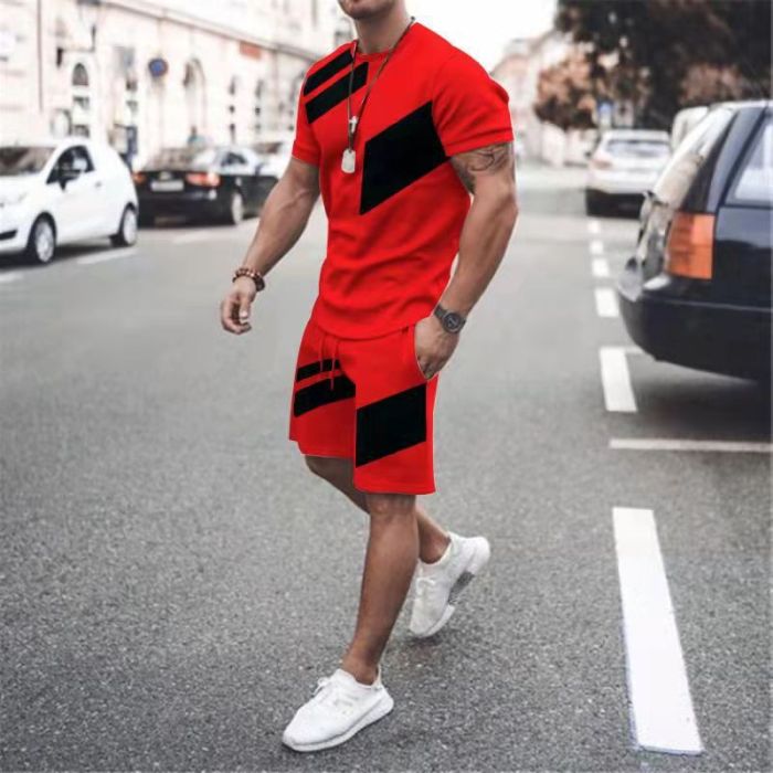 Summer Shorts Loose Casual Short Sleeve Color Matching Suit