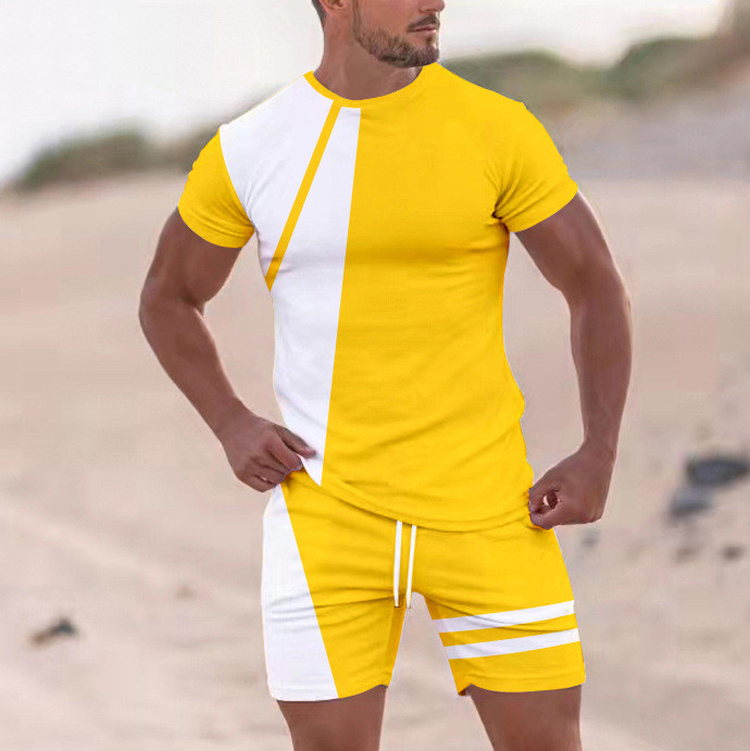Round Neck T-shirt Short Sleeve Color Blocking Casual Sports Suit