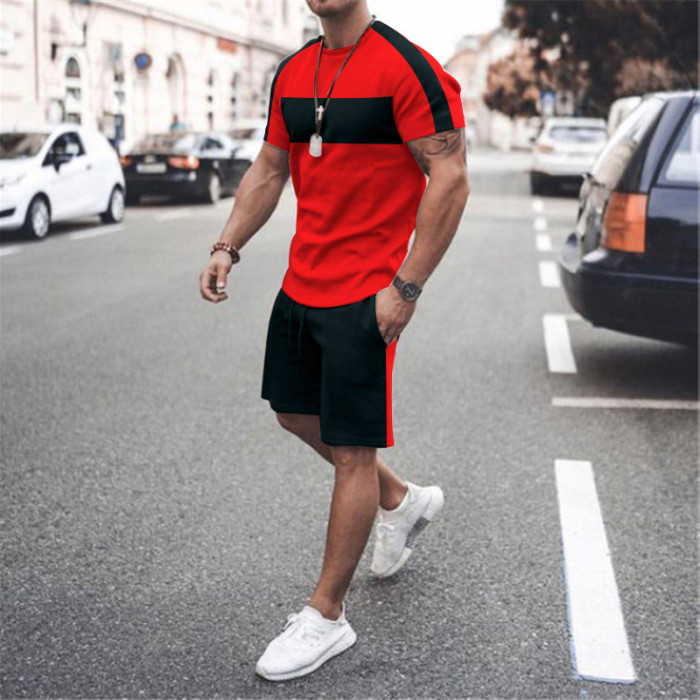 Men's Leisure Sports Short Sleeve Special Stitching T-shirt and Shorts Set