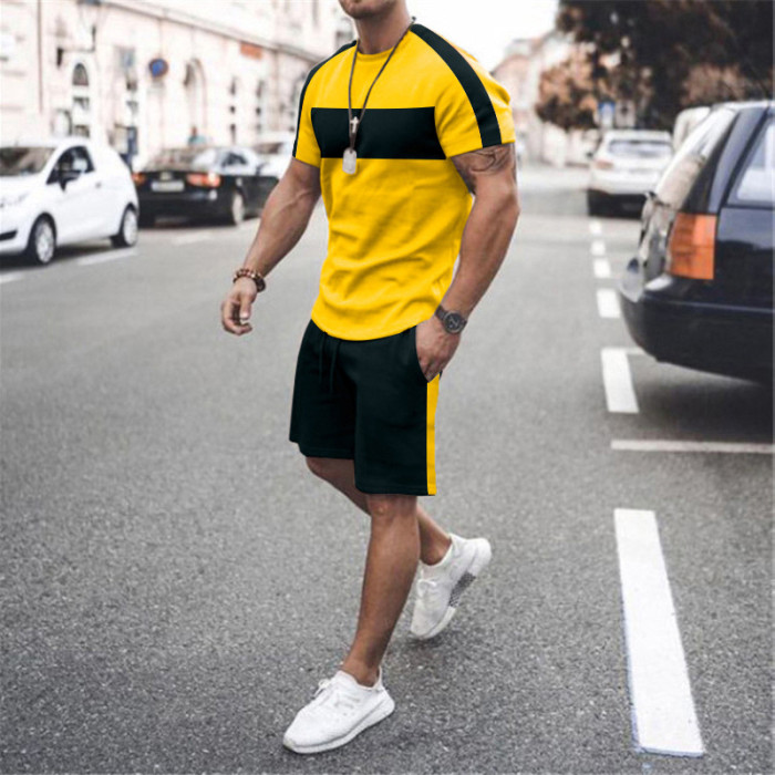 Men's Leisure Sports Short Sleeve Special Stitching T-shirt and Shorts Set