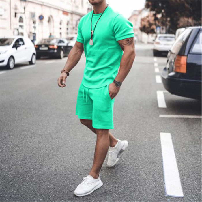 Fashion Round Neck Short Sleeve T-shirt Casual Sports Suit
