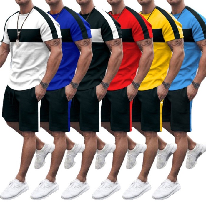 Men's Leisure Sports Short Sleeve Special Stitching T-shirt and Shorts Set