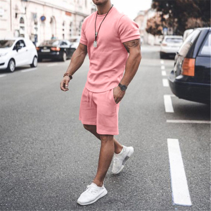Fashion Round Neck Short Sleeve T-shirt Casual Sports Suit