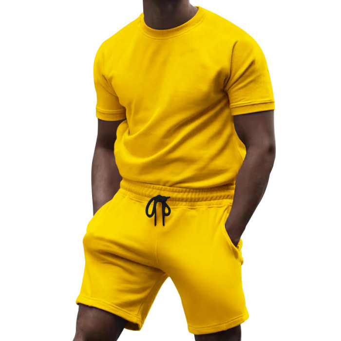 Men's Solid Color fashion Two piece Set