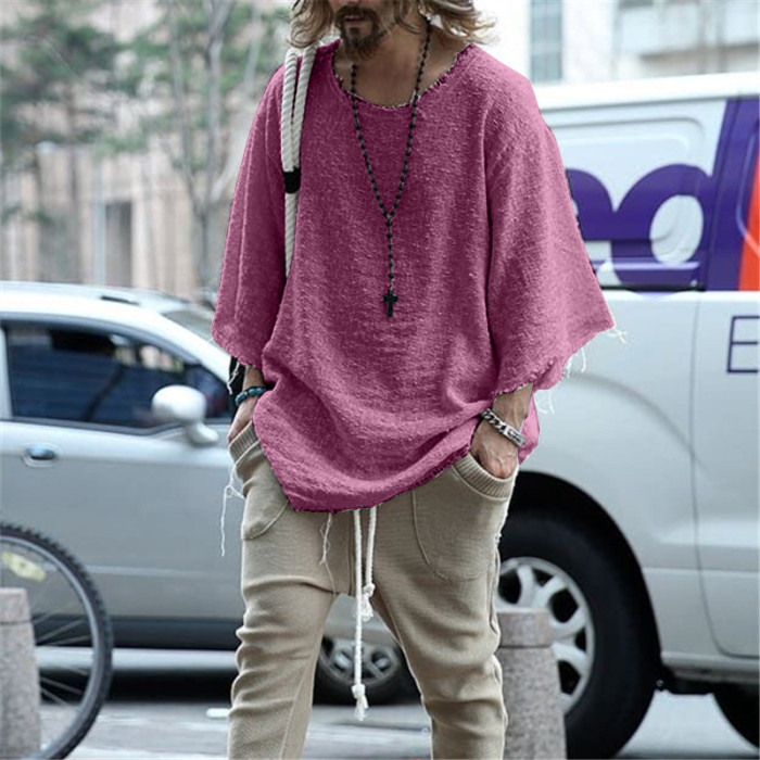 Men's Long Sleeved Solid Color Trend Loose T-shirt